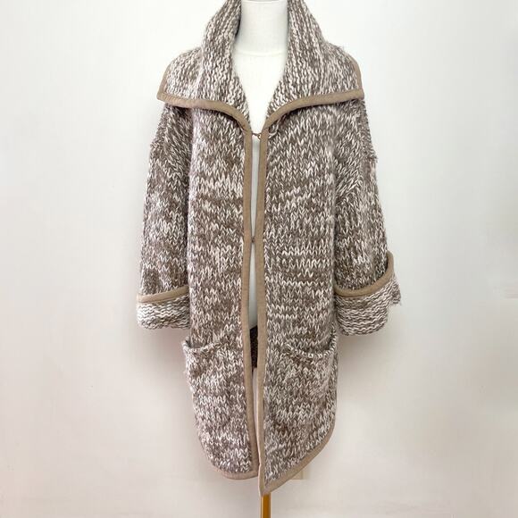 MarlaWynne Boho Chunky Knit Cardigan Sweater Coat Thick Wool Alpaca Blend Sz L - Picture 1 of 9